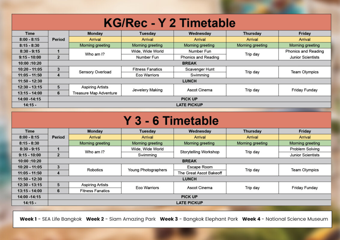 Summer Camp Timetable