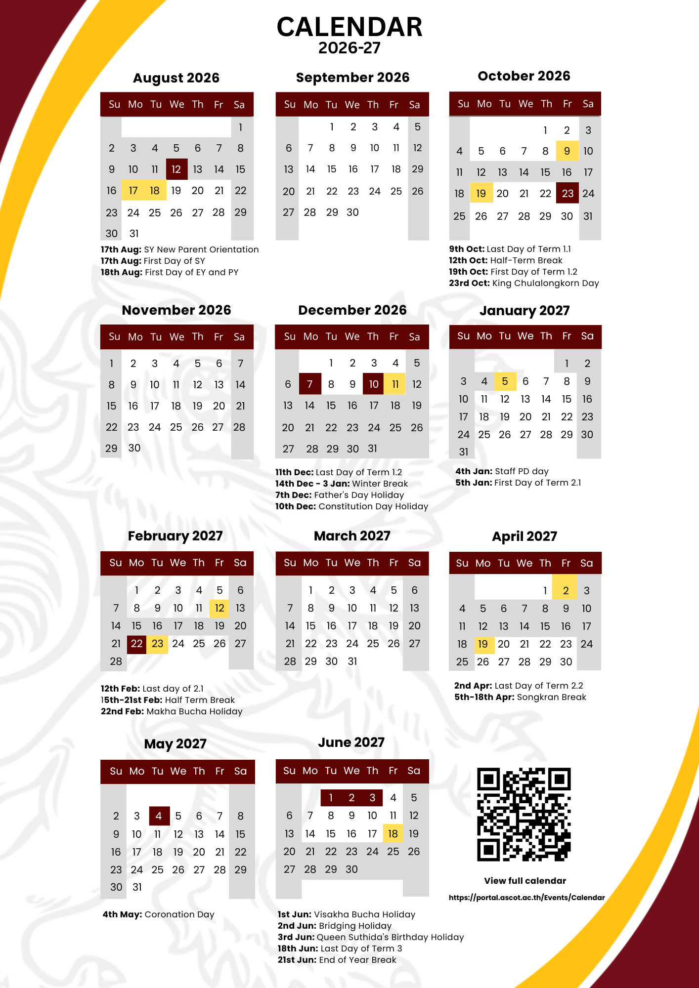 School Calendar 2026-2027